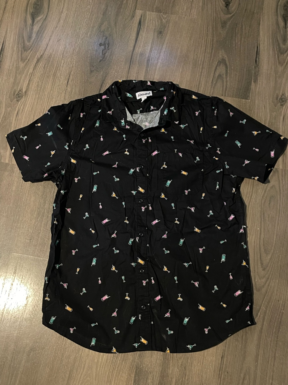 Abound Black Short-Sleeve Button-Up Shirt with Multicolor Cocktail Print